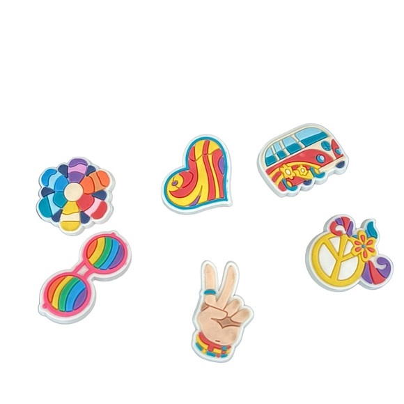 Crocs Boho Hippie Crocs Jibbitz Peace Retro Heart lot of 6 - Picture 1 of 8